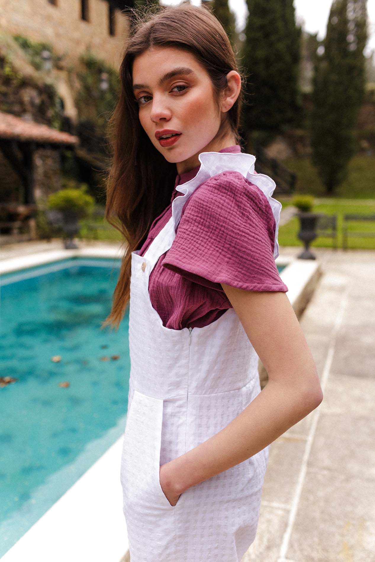 VENETO white vichy dungarees