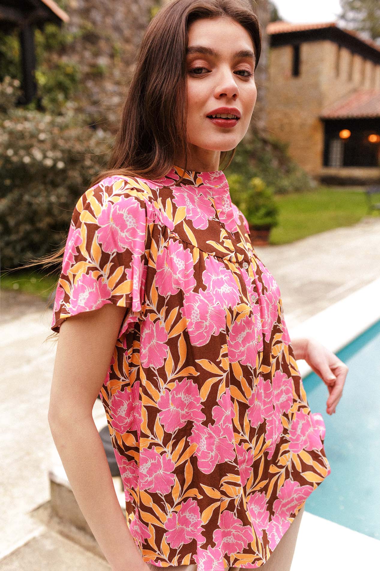 ATHENS flower fuchsia blouse