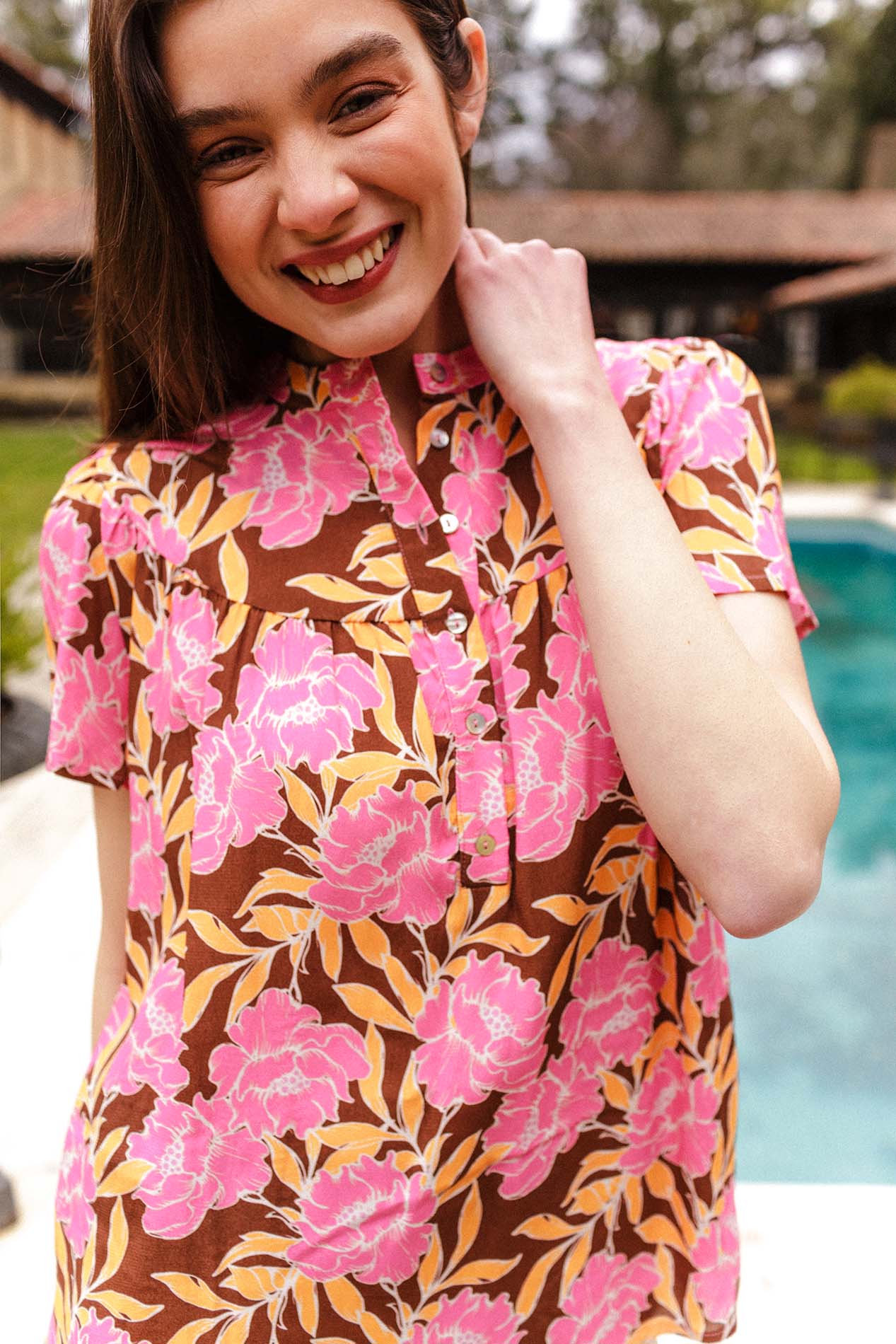 ATHENS flower fuchsia blouse