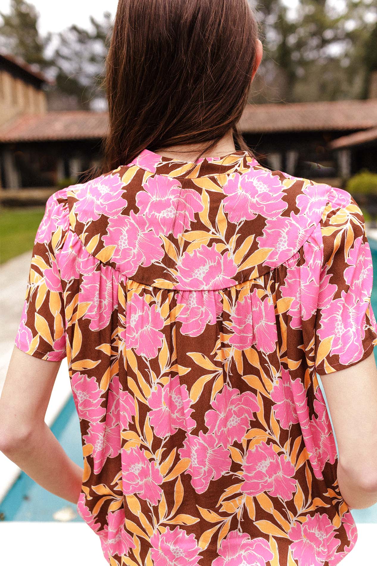 ATHENS flower fuchsia blouse
