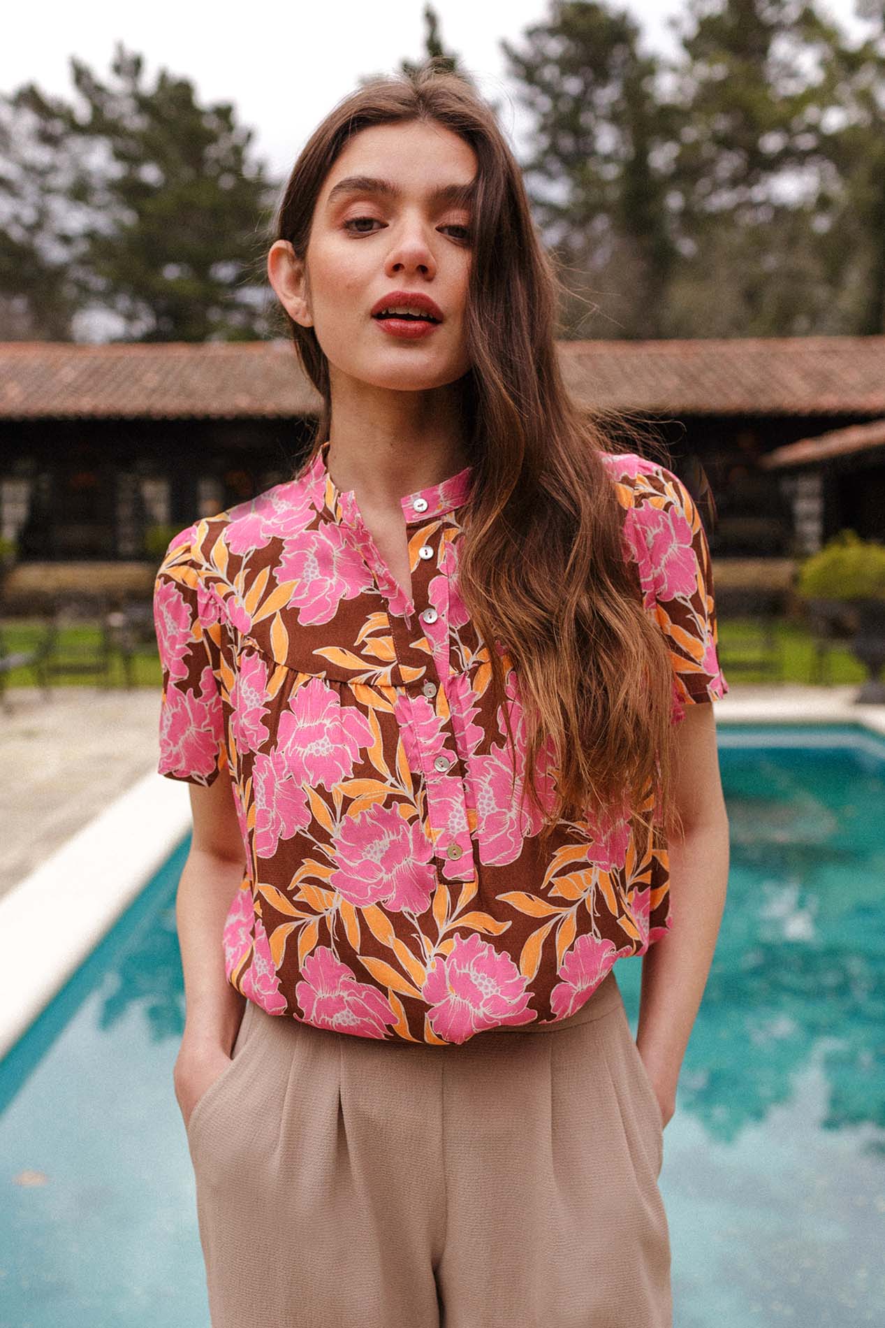 ATHENS flower fuchsia blouse