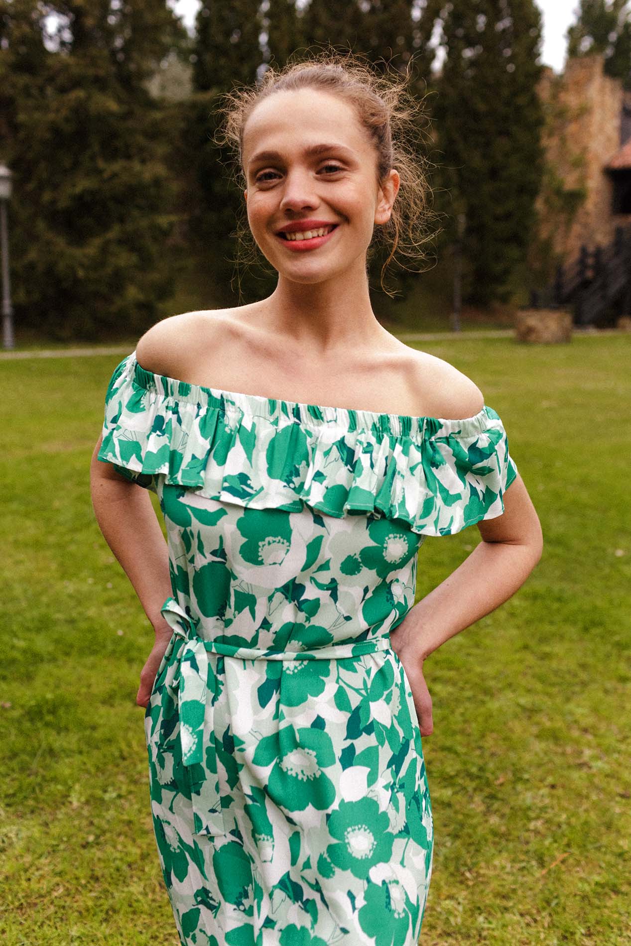 ANELA flower green dress