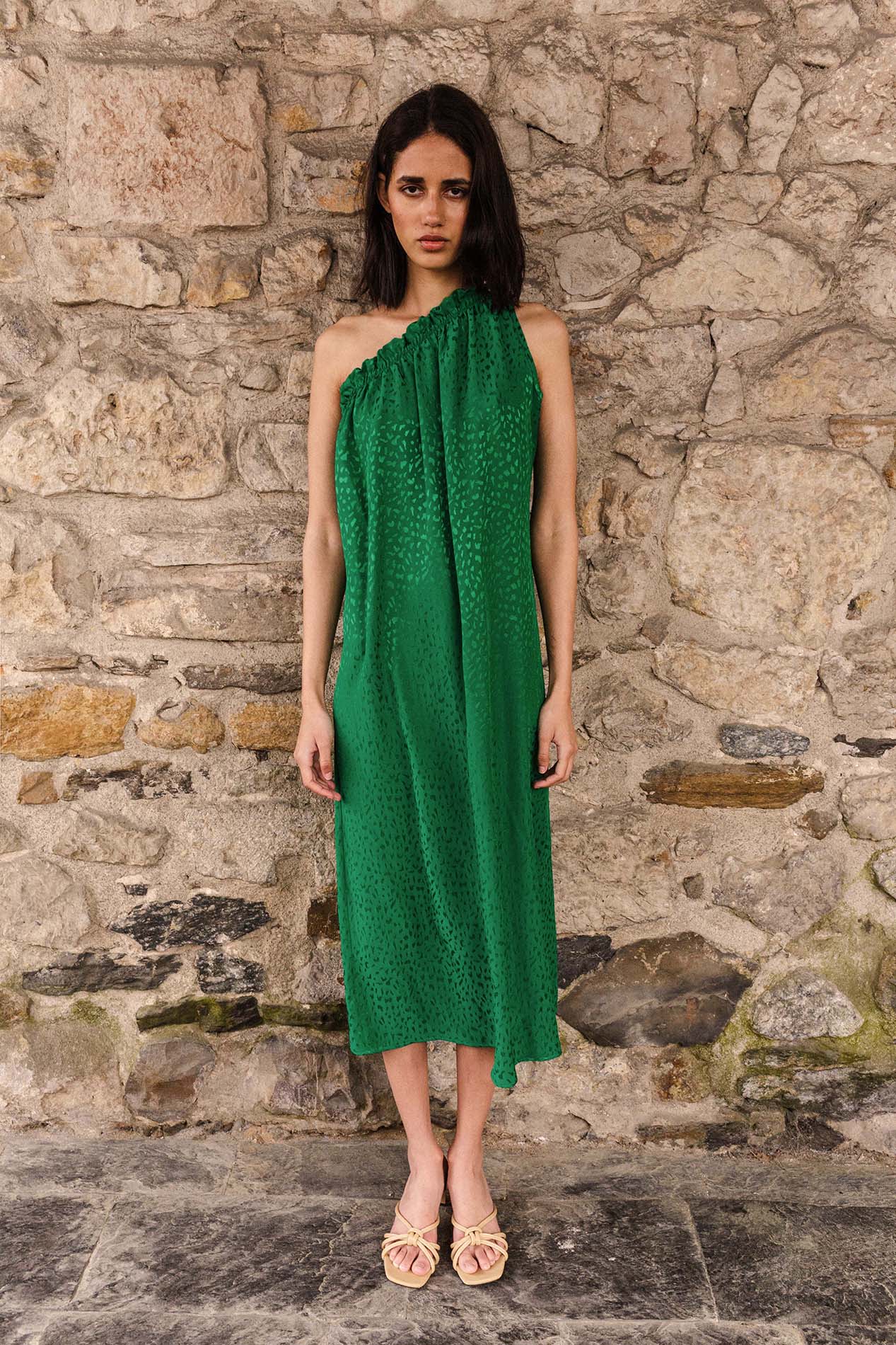 Green asymmetric LIRON dress