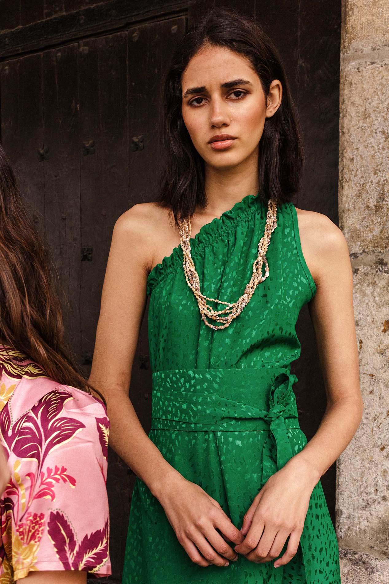 Green asymmetric LIRON dress