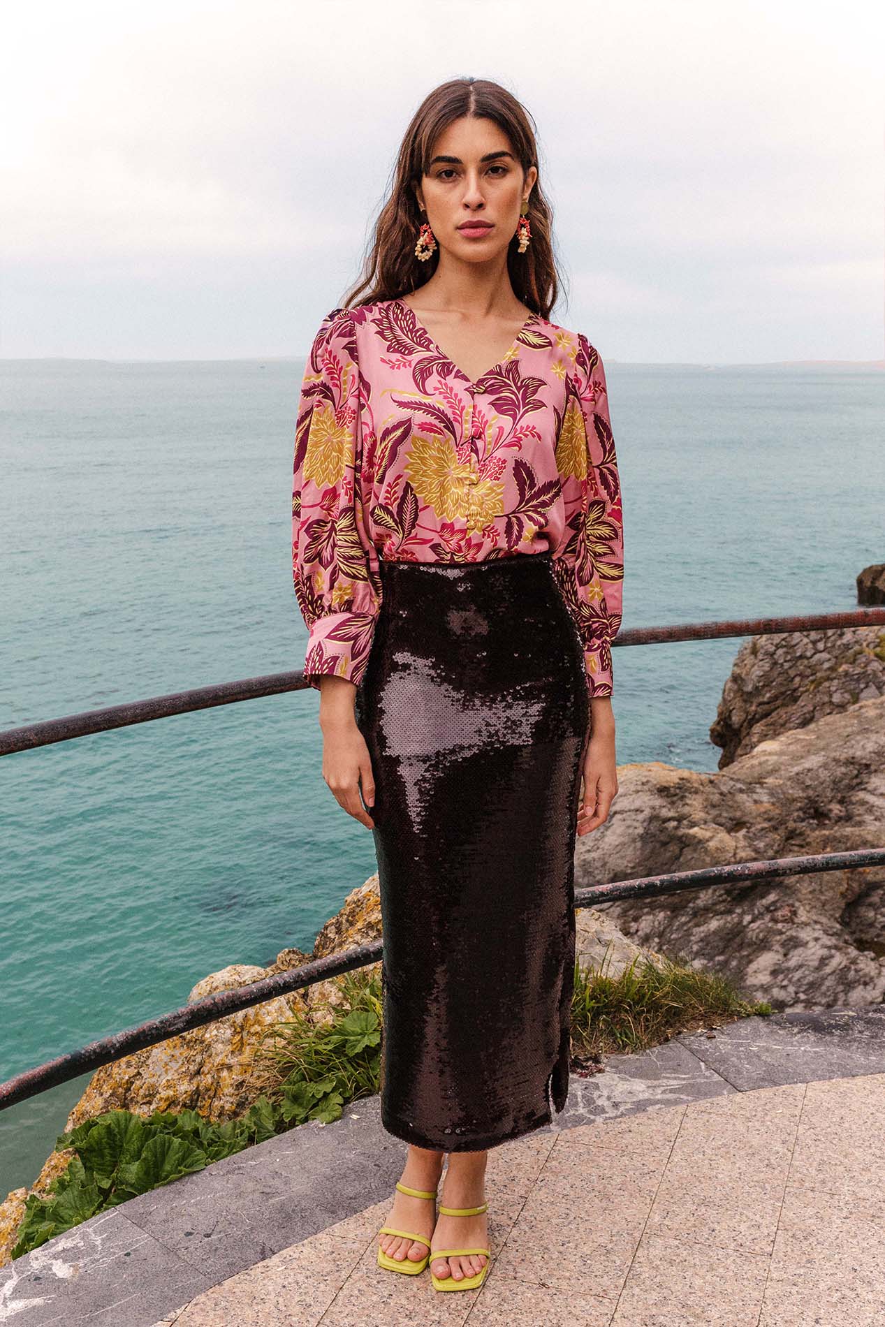 Chemisier imprimé fleuri rose LIANA