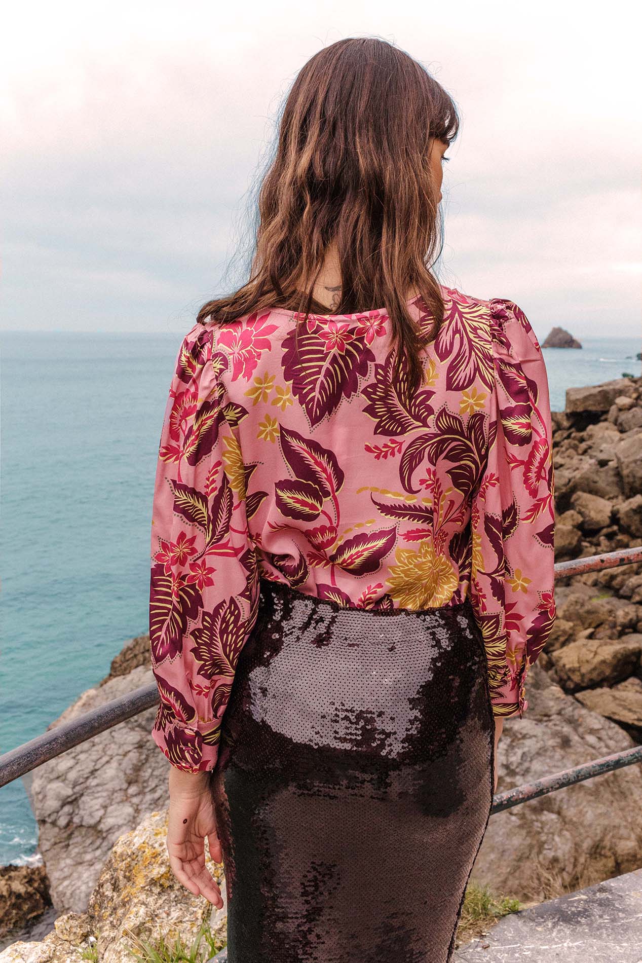 Chemisier imprimé fleuri rose LIANA